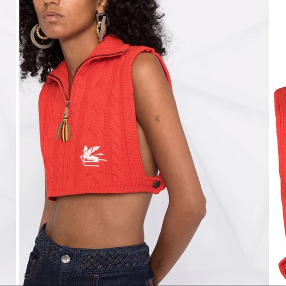 Etro army green cable knit vest w/ logo! - Picture 2 of 6